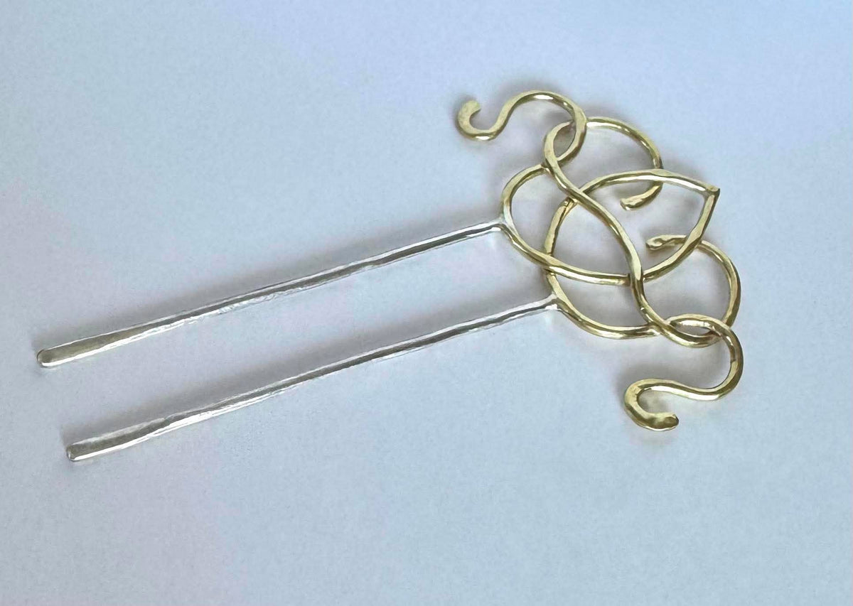 Celtic Hair Pin – Sterling Silver & Brass | Prickleberry Lane